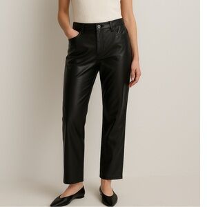 Mango Faux Leather Straight Leg Pants in Black